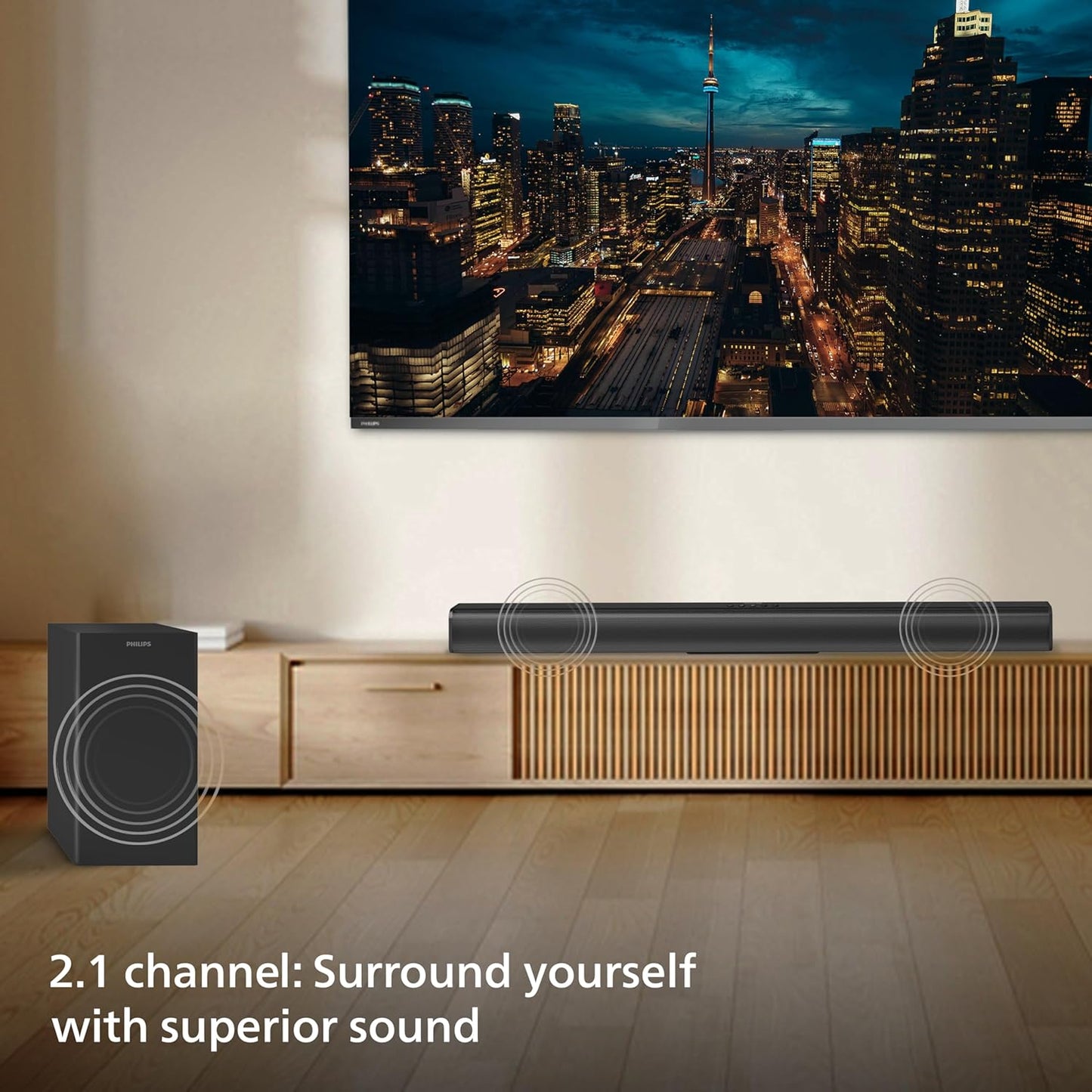 PHILIPS TAB4319 SOUNDBAR: 2.1 CH 80W WIRED SUBWOOFER, POWERFUL BASS EFFECT BLUETOOTH, HDMI ARC & MULTIPLE CONNECTIVITY