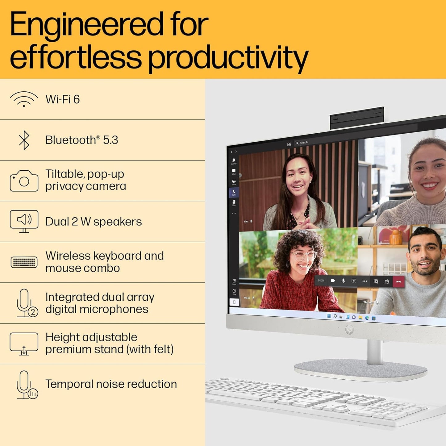 HP AIO PC 13TH GEN INTEL CORE I5-1335U,23.8INCH(60.5 CM) FHD,TOUCH,ANTI-GLARE (16 GB DDR4,1TB SSD,WIRELESS KEYBOARD & MOUSE COMBO,FHD IR TILT PRIVACY CAMERA) WIN 11,5.53KG,24-CR0410IN-WINDOWS 11 HOME