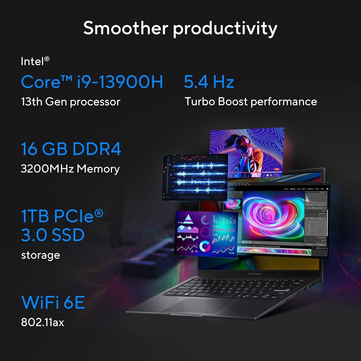 ASUS VIVOBOOK 14X OLED, INTEL CORE I9-13900H 13TH GEN, 14 INCH (35.56 CM) 2.8K 90HZ OLED, CREATOR/GAMING LAPTOP (16 GB RAM/1TB SSD/4GB RTX 3050/WIN11/BACKLIT/FINGERPRINT/BLACK/1.45 KG), K3405VCB-KM951WS