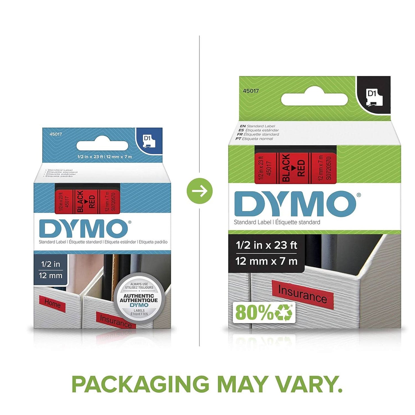DYMO AUTHENTIC D1 LABELS, 12MM X 7M ROLL, BLACK PRINT ON RED TAPE, SELF-ADHESIVE LABELS FOR LABELMANAGER & MOBILELABELER LABEL PRINTERS