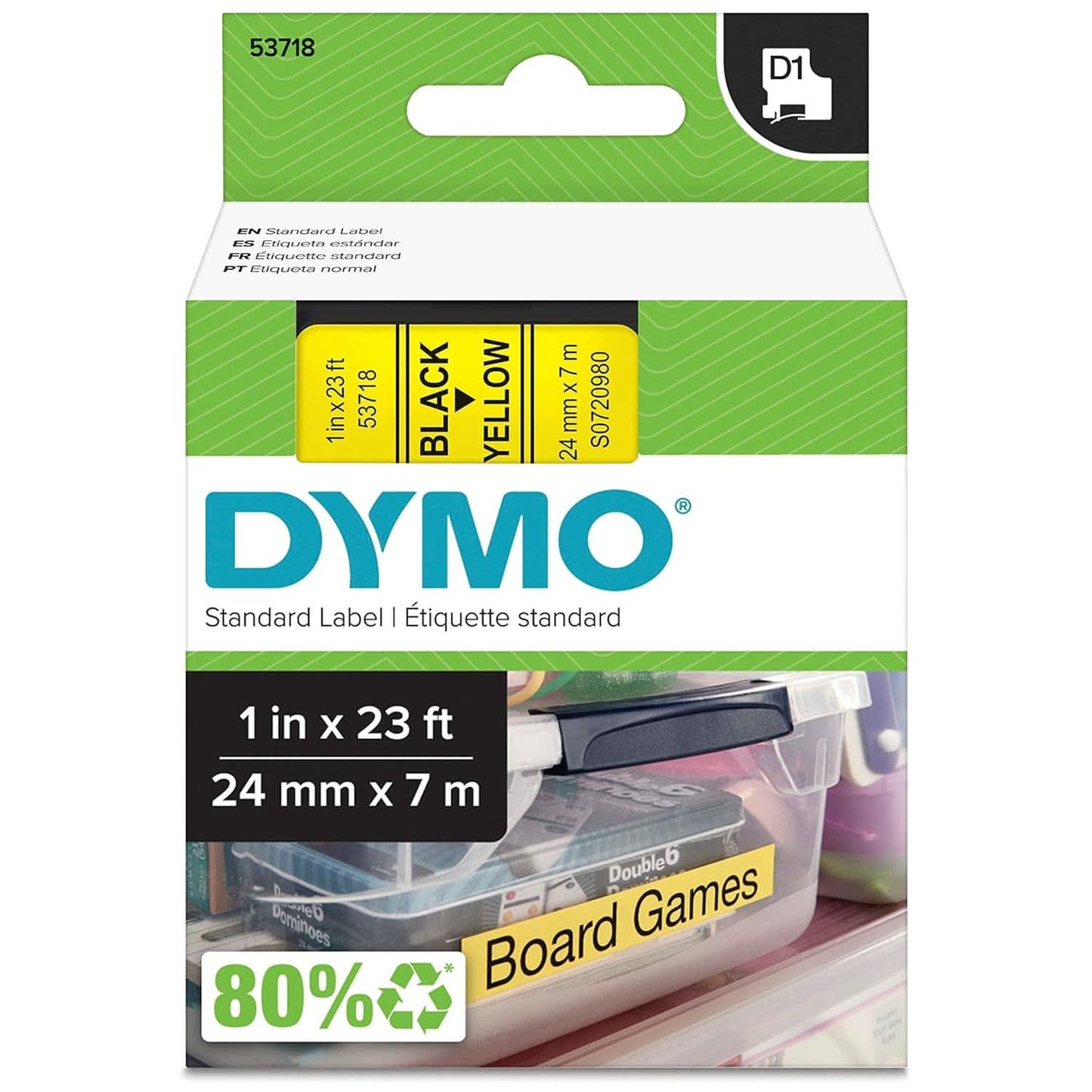 DYMO AUTHENTIC D1 LABELS, 24MM X 7M ROLL, BLACK PRINT ON YELLOW TAPE, SELF-ADHESIVE LABELS FOR LABELMANAGER & MOBILELABELER LABEL PRINTERS
