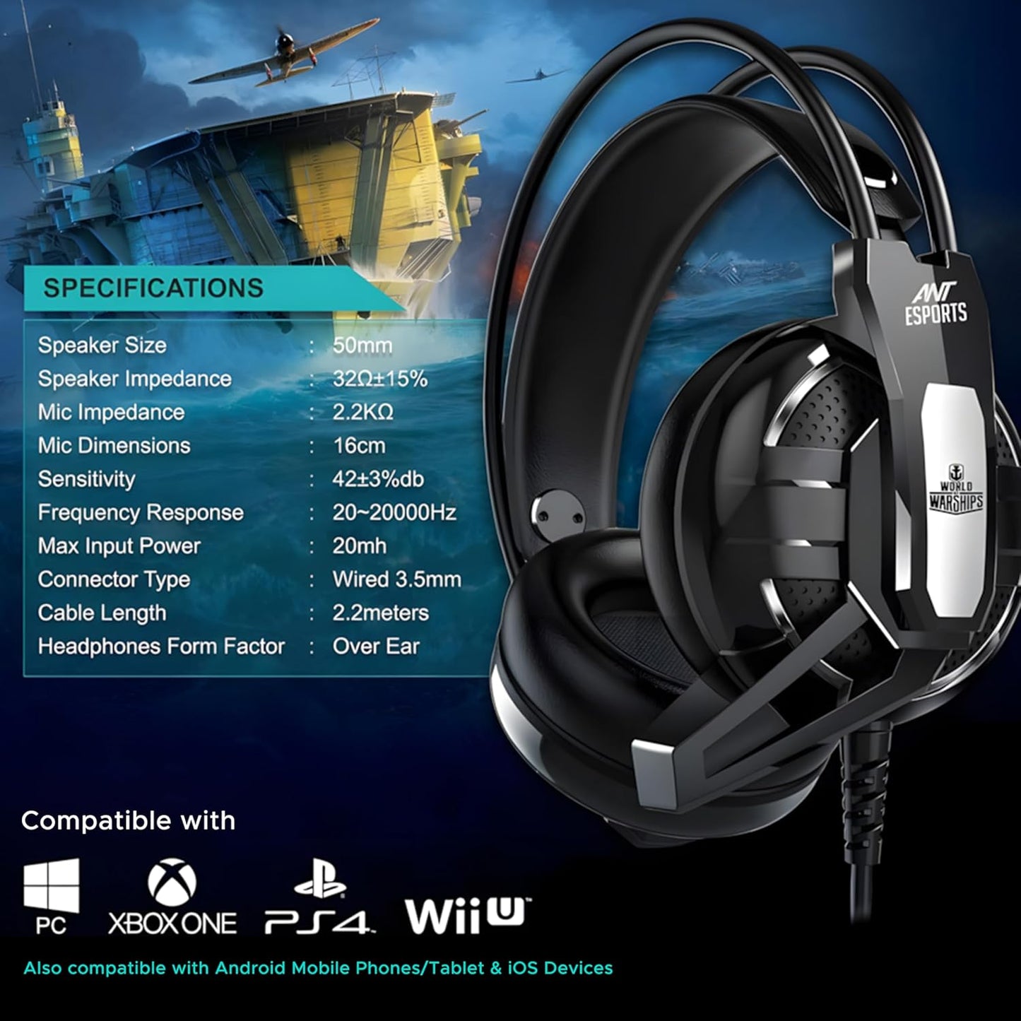ANT ESPORTS GAMING HEADSET H520W - BLACK - WORLD OF WARSHIP LICENSE