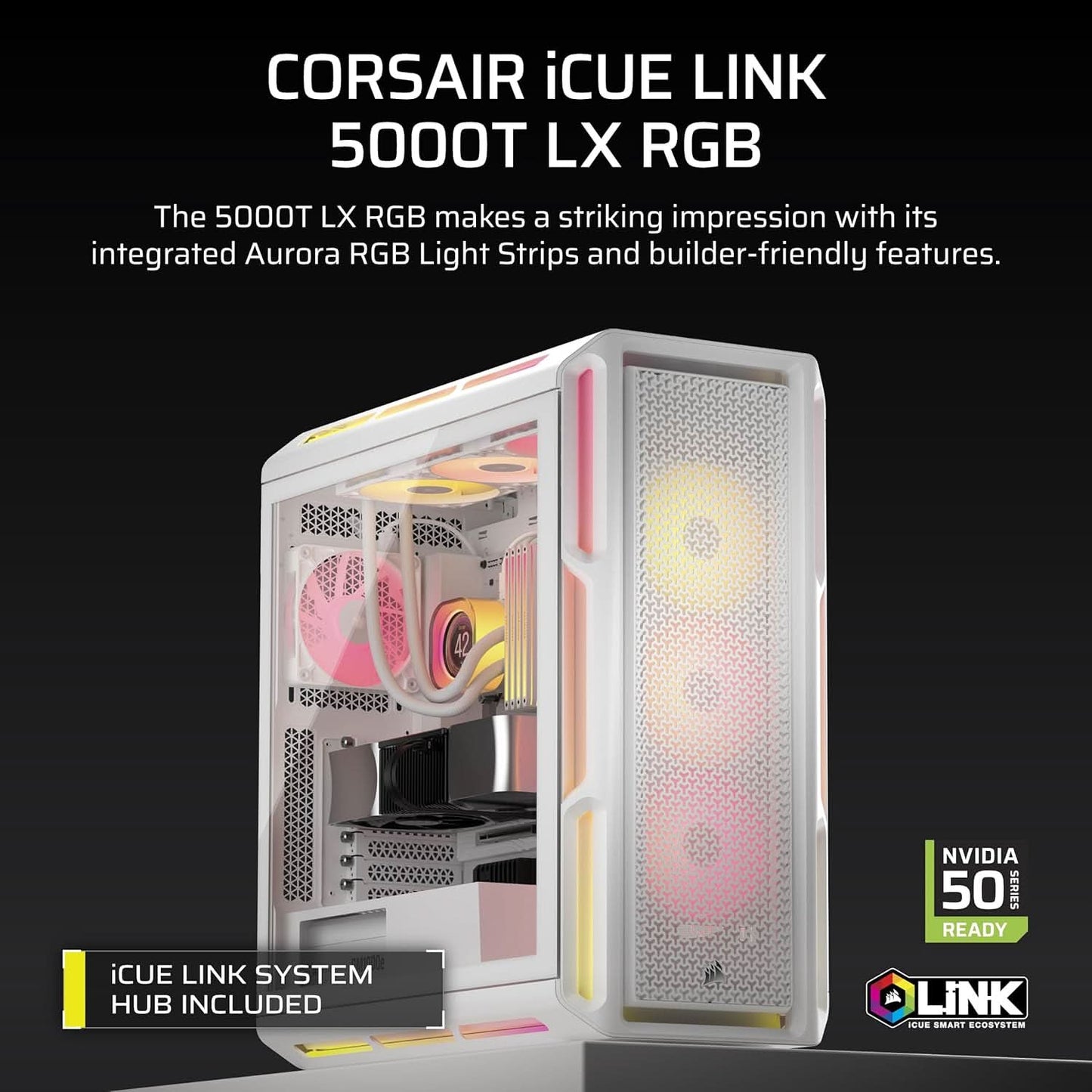 CORSAIR ICUE LINK 5000T LX RGB MID-TOWER PC CASE, WHITE