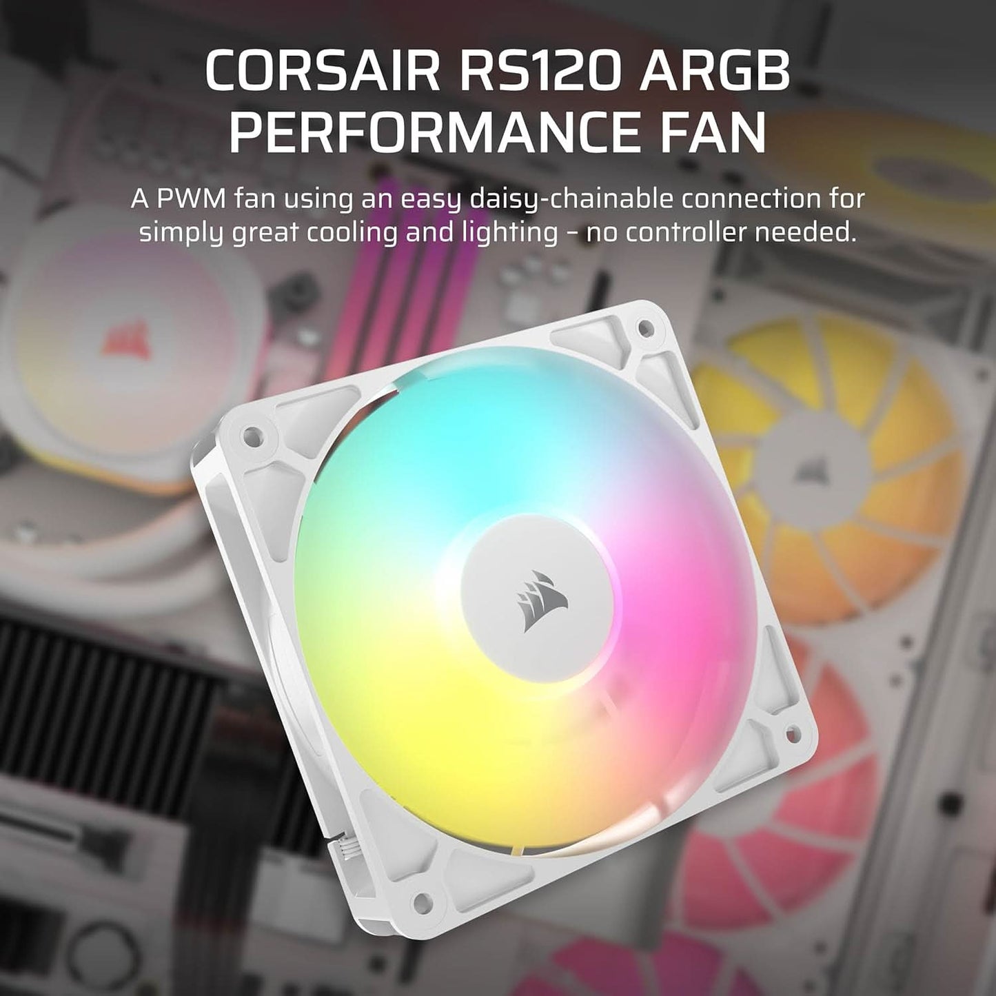 CORSAIR RS120 ARGB 120MM PWM FAN SINGLE PACK, WHITE