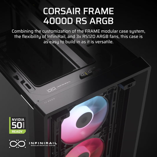CORSAIR CHASSIS FRAME 4000D RS ARGB - CC-9011296-WW- MID-TOWER PC CASE WITHOUT PSU, BLACK
