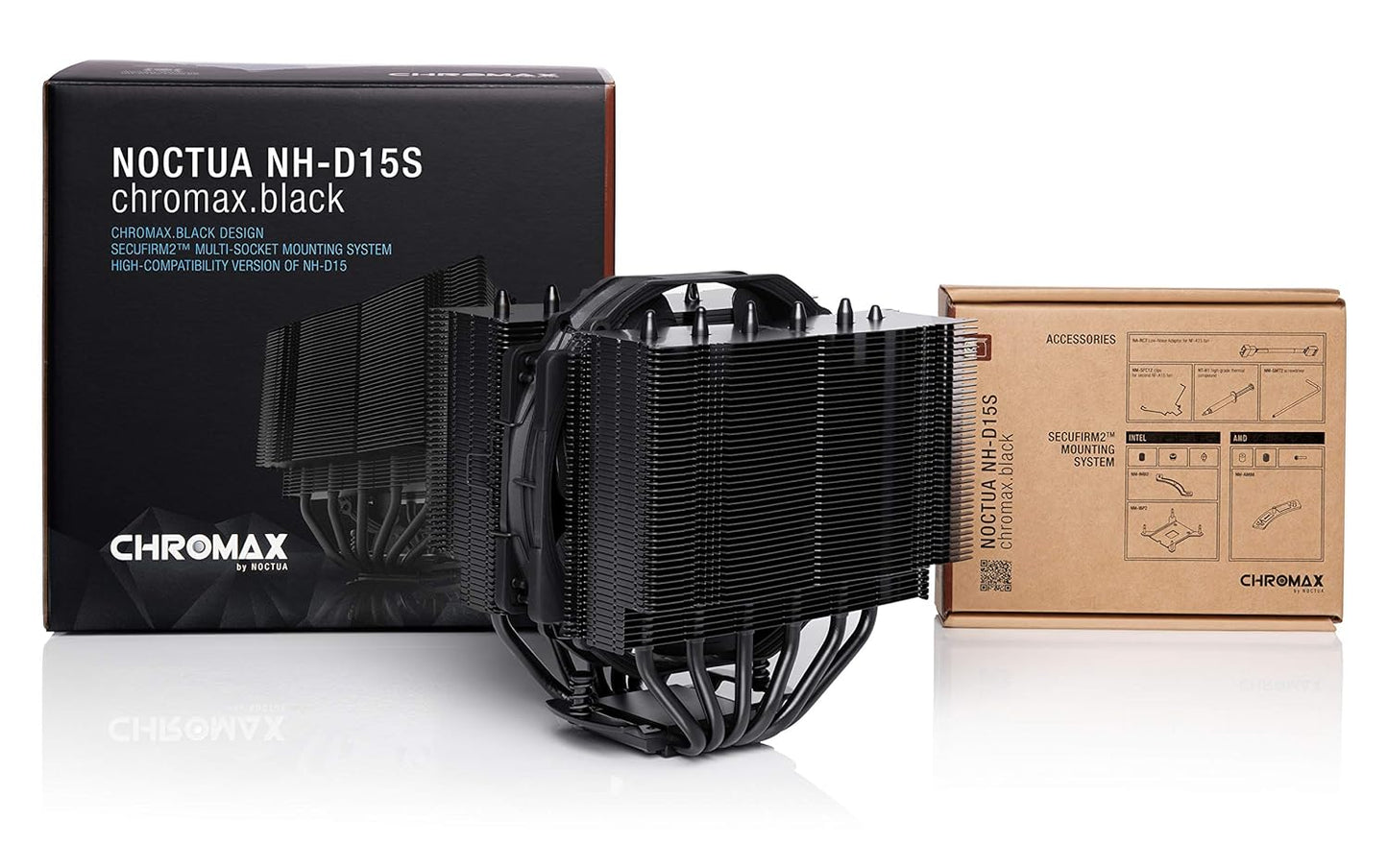 NOCTUA NH-D15S CHROMAX.BLACK, PREMIUM DUAL-TOWER CPU COOLER WITH NF-A15 PWM 140MM FAN (BLACK)