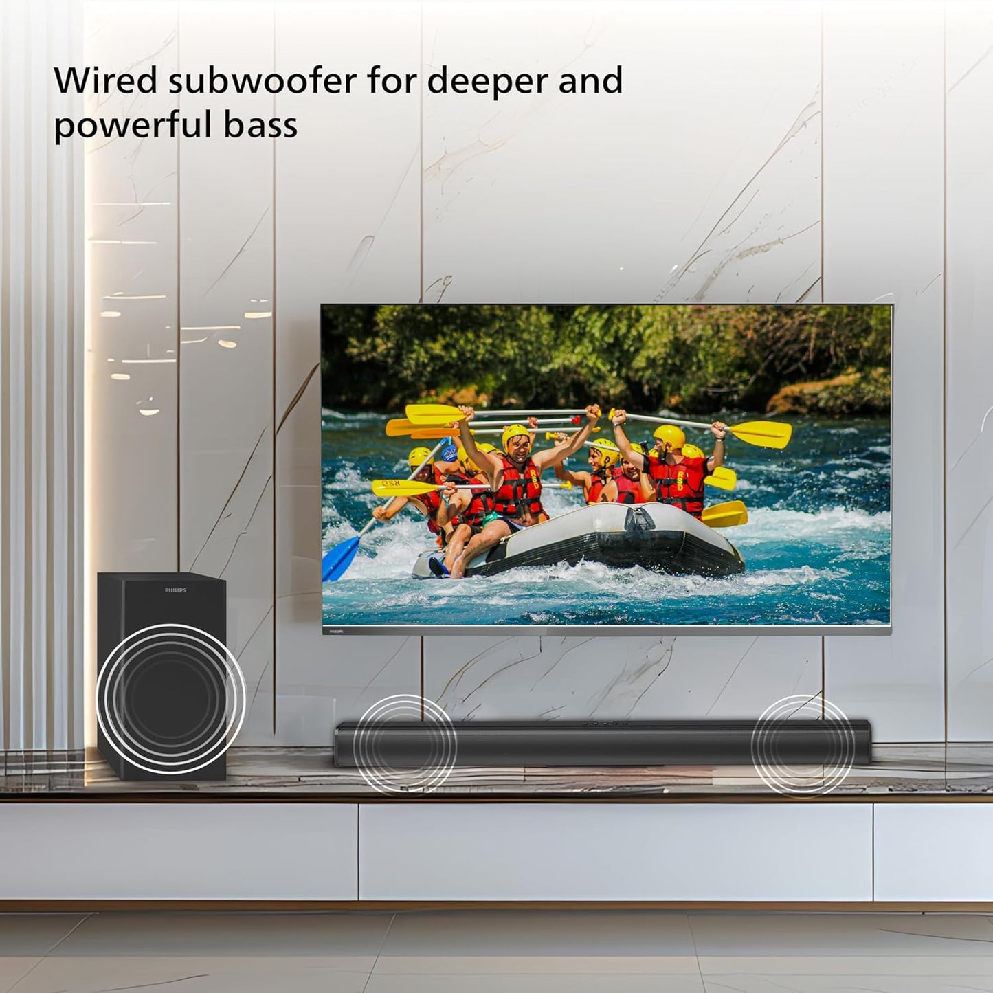 PHILIPS TAB4329 SOUNDBAR: 2.1 CH 100W WIRED SUBWOOFER, DEEP BASS EFFECT BLUETOOTH, HDMI ARC & MULTIPLE CONNECTIVITY