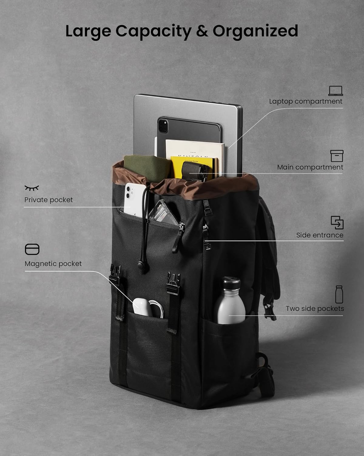 TOMTOC VINTPACK-TA1 22L LAPTOP BACKPACK 15.6 INCH/22L-DARK GRAY