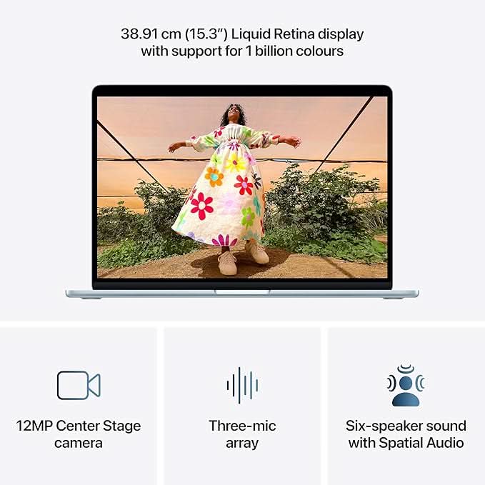 Apple 15-inch MacBook Air M5 chip with 10 core CPU and 10 core GPU, 16GB, 512GB SSD - Sky Blue