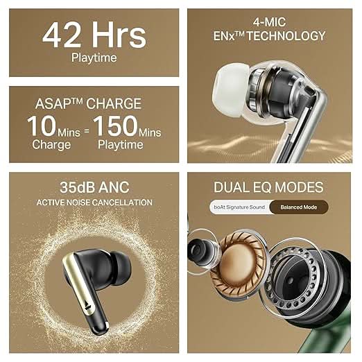 Boat Airdopes 141 Elite ANC TWS Ear Buds Wireless Earphones with mic (Black)