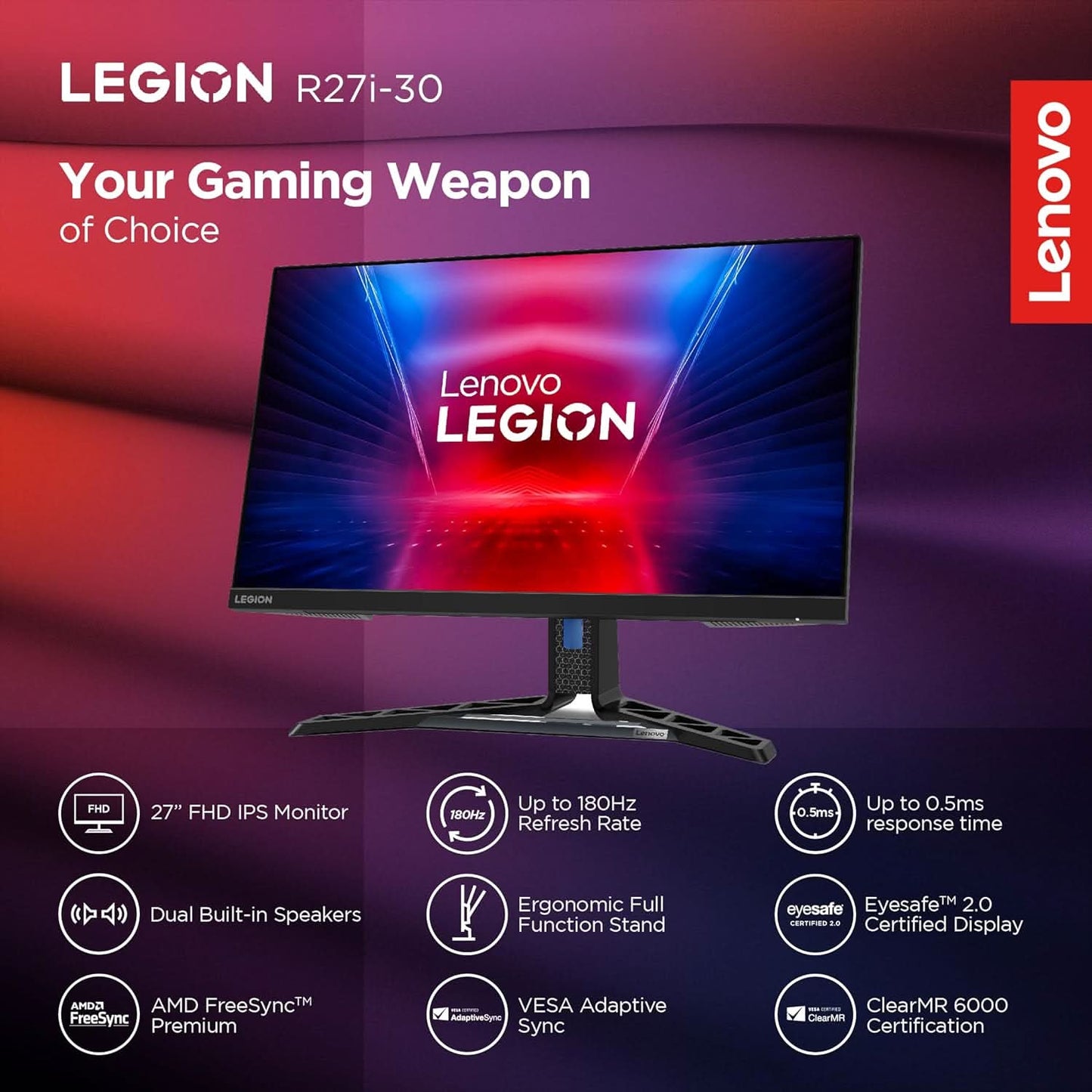 LENOVO LEGION R27I-30 27 INCH 165HZ LED GAMING MONITOR