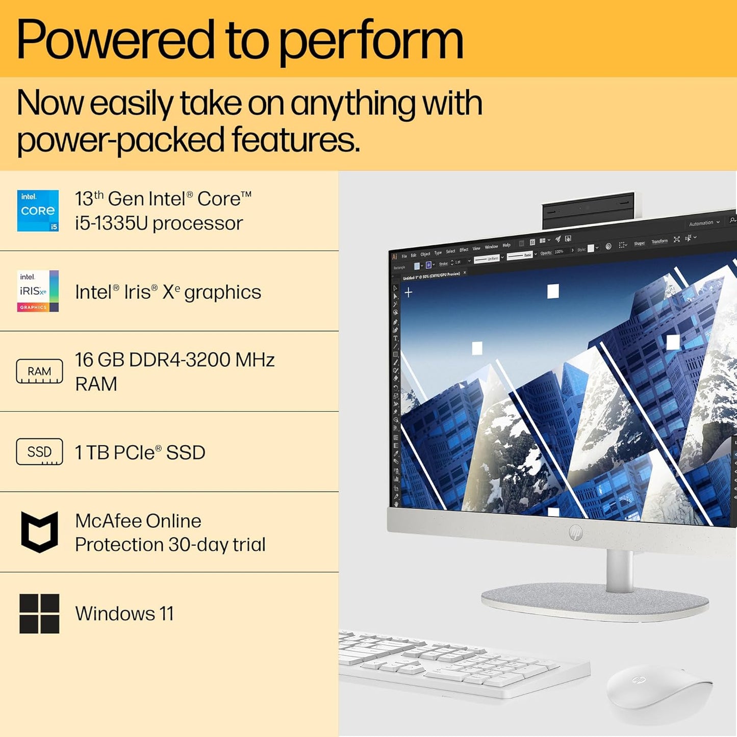 HP AIO PC 13TH GEN INTEL CORE I5-1335U,23.8INCH(60.5 CM) FHD,TOUCH,ANTI-GLARE (16 GB DDR4,1TB SSD,WIRELESS KEYBOARD & MOUSE COMBO,FHD IR TILT PRIVACY CAMERA) WIN 11,5.53KG,24-CR0410IN-WINDOWS 11 HOME