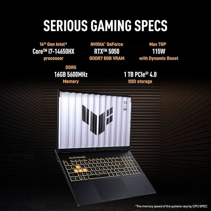 ASUS TUF F16 (2025),14th Gen, Intel Core i7 14650HX, RTX 5050-8GB, 16GB RAM, 1TB SSD, FHD+, 16", 40 cm, Windows 11, M365 Basic(1yr) Office24, Jaeger Gray, 2.2 Kg, FX608JHR-RV135WS, Gaming Laptop