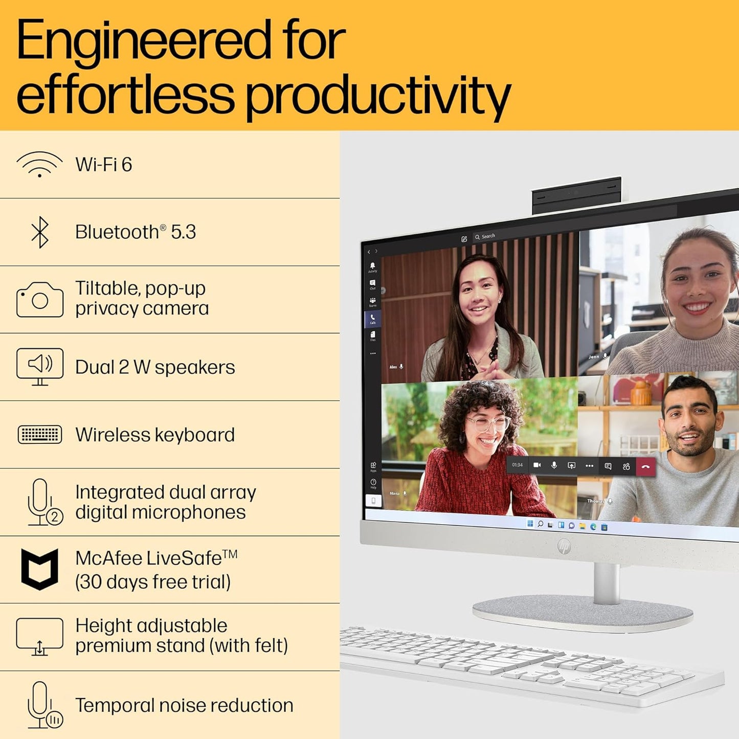 HP ALL-IN-ONE PC 13TH GEN INTEL CORE I7 27 INCH (68.6CM) FHD 16GB RAM, 1TB SSD, INTEL UMA GRAPHICS, 710 WHITE WIRELESS KEYBOARD AND MOUSE COMBO (WINDOWS 11 HOME, MSO 21, SHELL WHITE, 6.72 KG) 27-CR0403IN