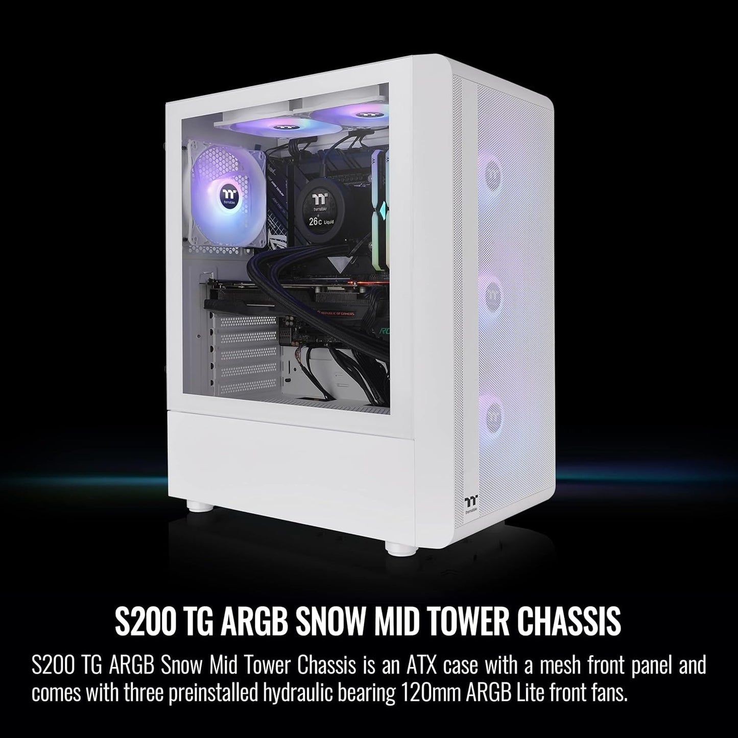 THERMALTAKE S200 TG ARGB SNOW MID TOWER CHASSIS CA-1X2-00M6WN-00