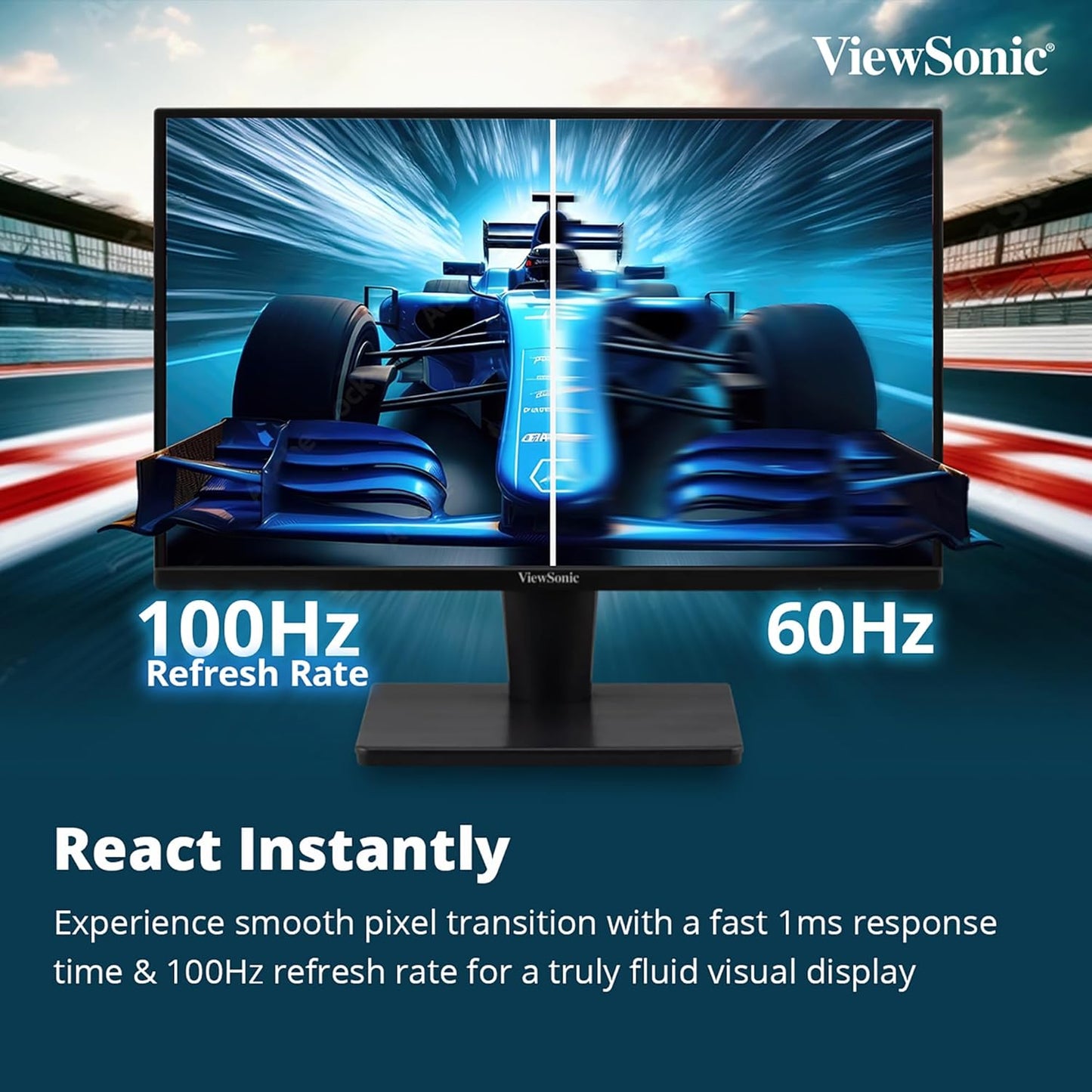 VIEWSONIC 55.88 CM (22"), FHD, VA MONITOR FOR HOME AND OFFICE USE, 100 HZ,1MS RESPONSE TIME, EYE PROTECH FOR COMFORT VIEWING, WALL MOUNT, BEZEL-LESS, SRGB104%, HDMI, VGA -VA2215H