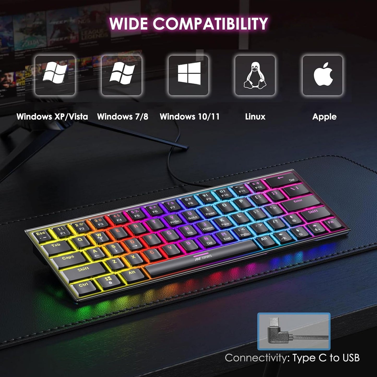 ANT ESPORTS MK1200 MINI 60% RGB MECHANICAL GAMING KEYBOARD