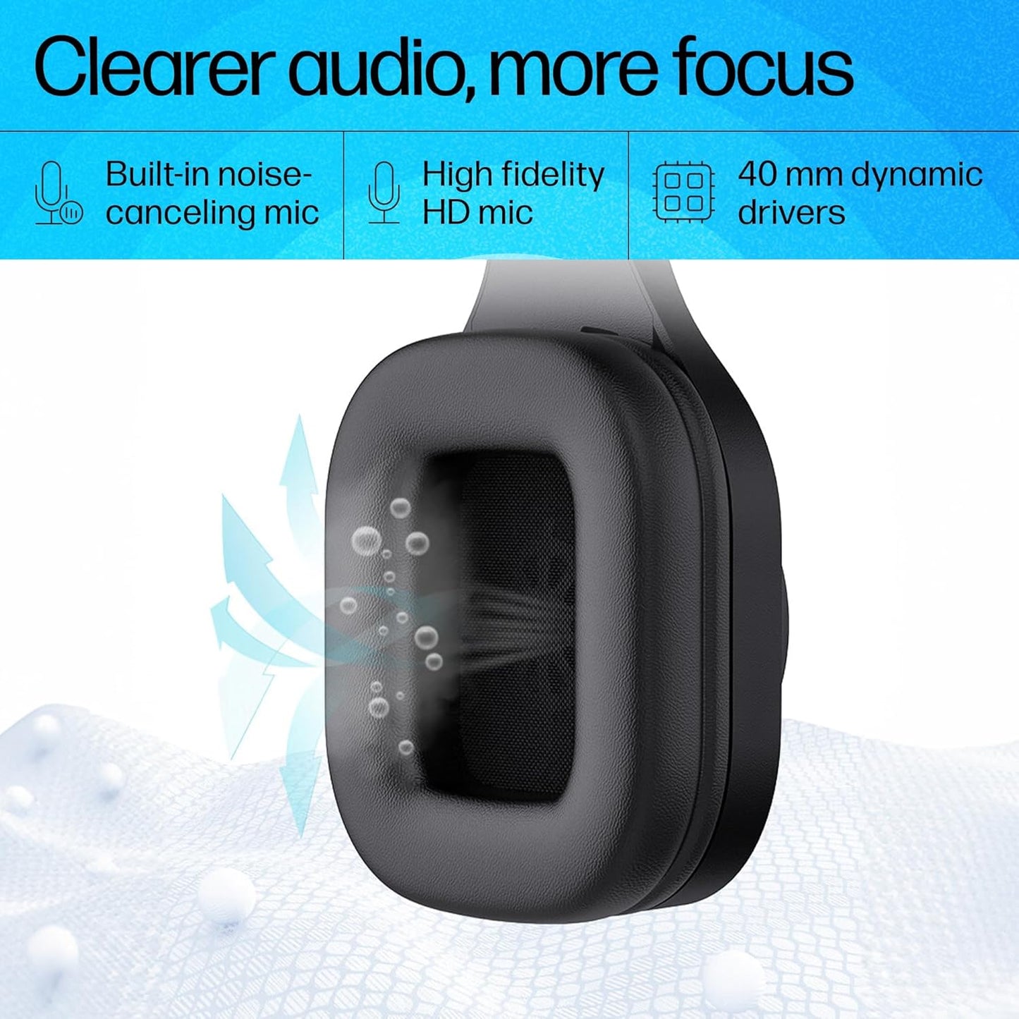 HP H120 STEREO USB ON EAR HEADSET, PLUG-AND-PLAY USB-A, BUILT-IN NOISE-CANCELING MIC, ADJUSTABLE HEAD STRAP, PADDED EAR CUSHIONS, 360-DEGREE BENDABLE MIC, 1-YEAR LIMITED WARRANTY, BLACK, 9Z4V9AA
