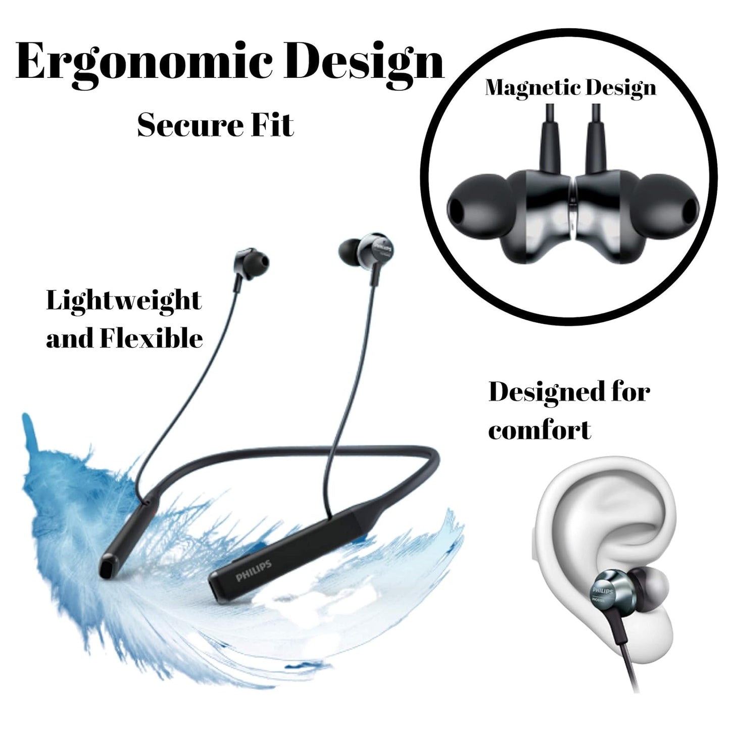 PHILIPS AUDIOS PERFORMANCE TAPN402BK IN-EAR NECKBAND BLUETOOTH EARPHONES WITH IPX4 SPLASH-PROOF DESIGN, UPTO 14H PLAYTIME, BUILT-IN MIC & DEEP BASS (BLACK)