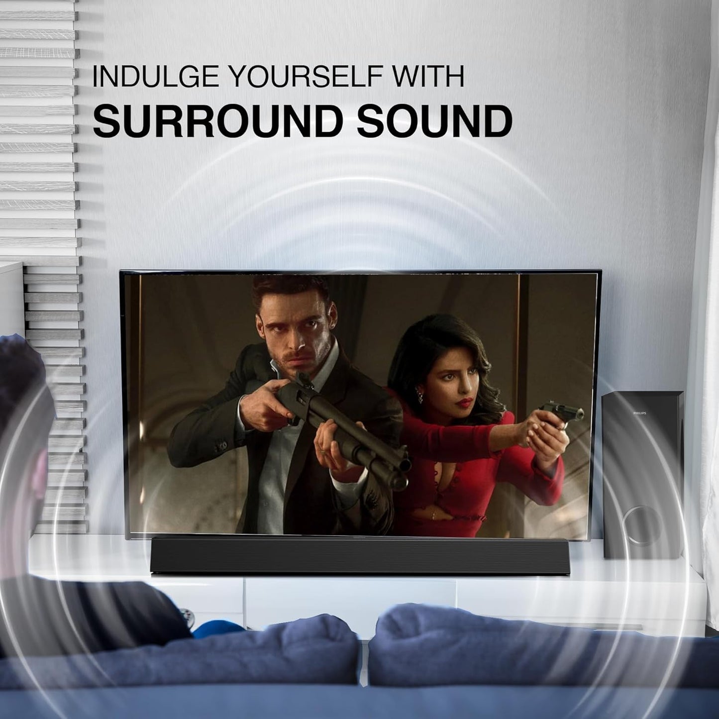 PHILIPS TAB7007 2.1 CH 240W DOLBY DIGITAL PLUS BLUETOOTH SOUNDBAR V5.3 WITH EXTRA BASS, WIRELESS SUBWOOFER, MULTI-CONNECTIVITY OPTION WITH SUPPORTING USB, HDMI, AUX & REMOTE CONTROL (BLACK)