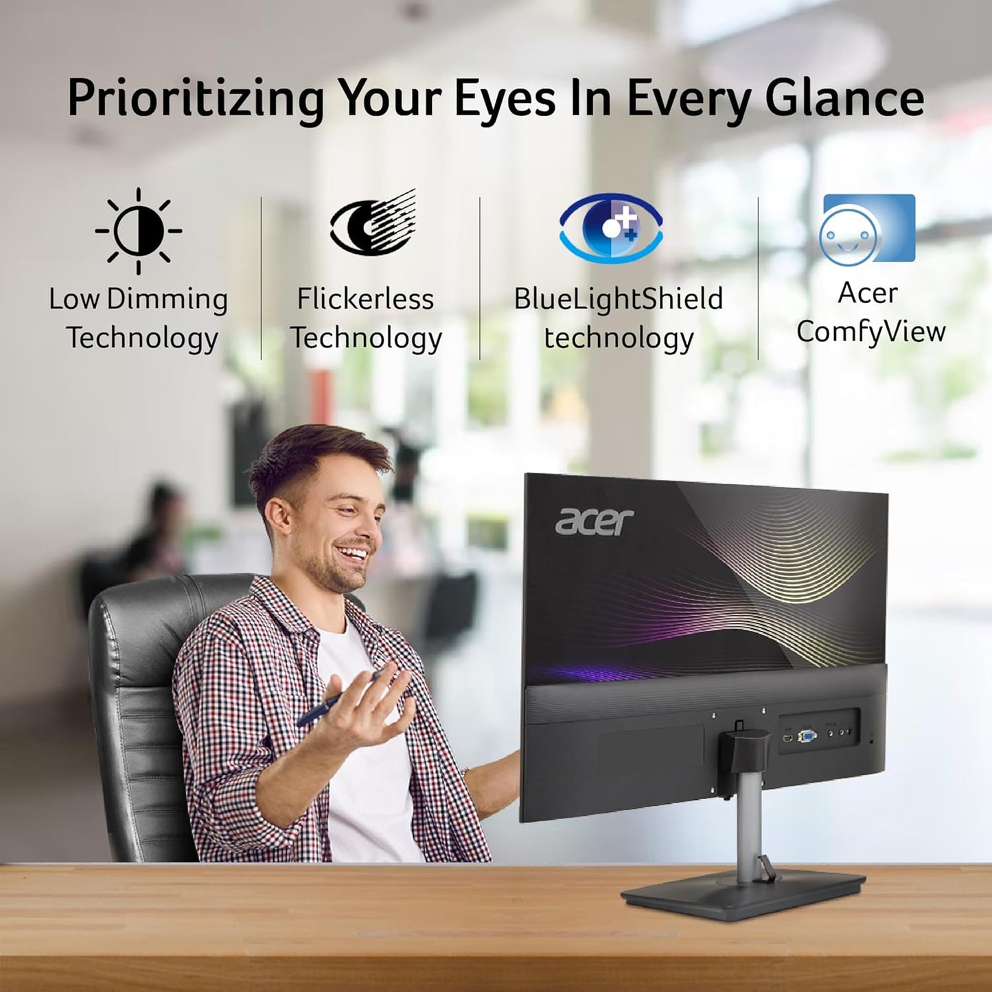 ACER RS242YVBP 23.8 INCH FULL HD IPS ULTRA-THIN (6.9MM) BACKLIT LED MONITOR I COLOR PATTERNED BACK MOOD LIGHT I DUAL GLASS DESIGN, SLEEK METAL FRAME I 1 MS, 100HZ I 1XHDMI 1XVGA I SPEAKERS I EYE CARE