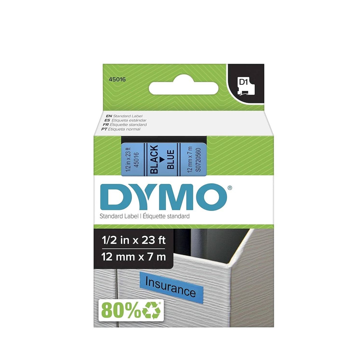 DYMO AUTHENTIC D1 LABELS, 12MM X 7M ROLL, BLACK PRINT ON BLUE TAPE, SELF-ADHESIVE LABELS FOR LABELMANAGER & MOBILELABELER LABEL PRINTERS