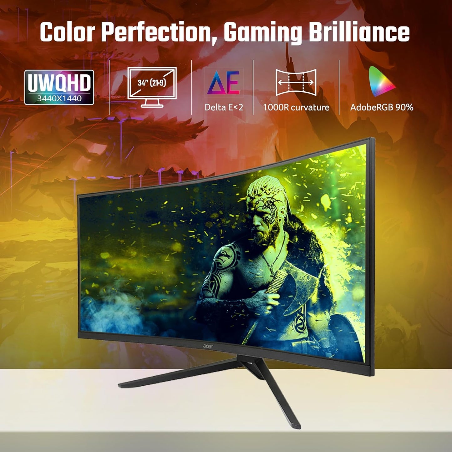 ACER ED343CUR 34 INCH UWQHD (3440X1440) PIXELS VA PANEL 1000R CURVED BACKLIGHT LED MONITOR