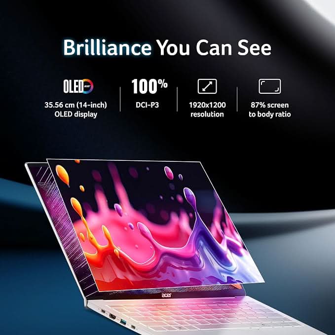 Acer Swift Lite 14 Laptop, Intel Core Ultra 5 115U, 16GB RAM, 512GB SSD, 14 Inch WUXGA OLED Display, Windows 11 Home, MS Office, Silver