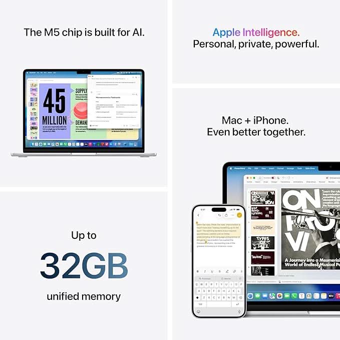 Apple 15-inch MacBook Air M5 chip with 10 core CPU and 10 core GPU, 24GB, 1TB SSD - Silver