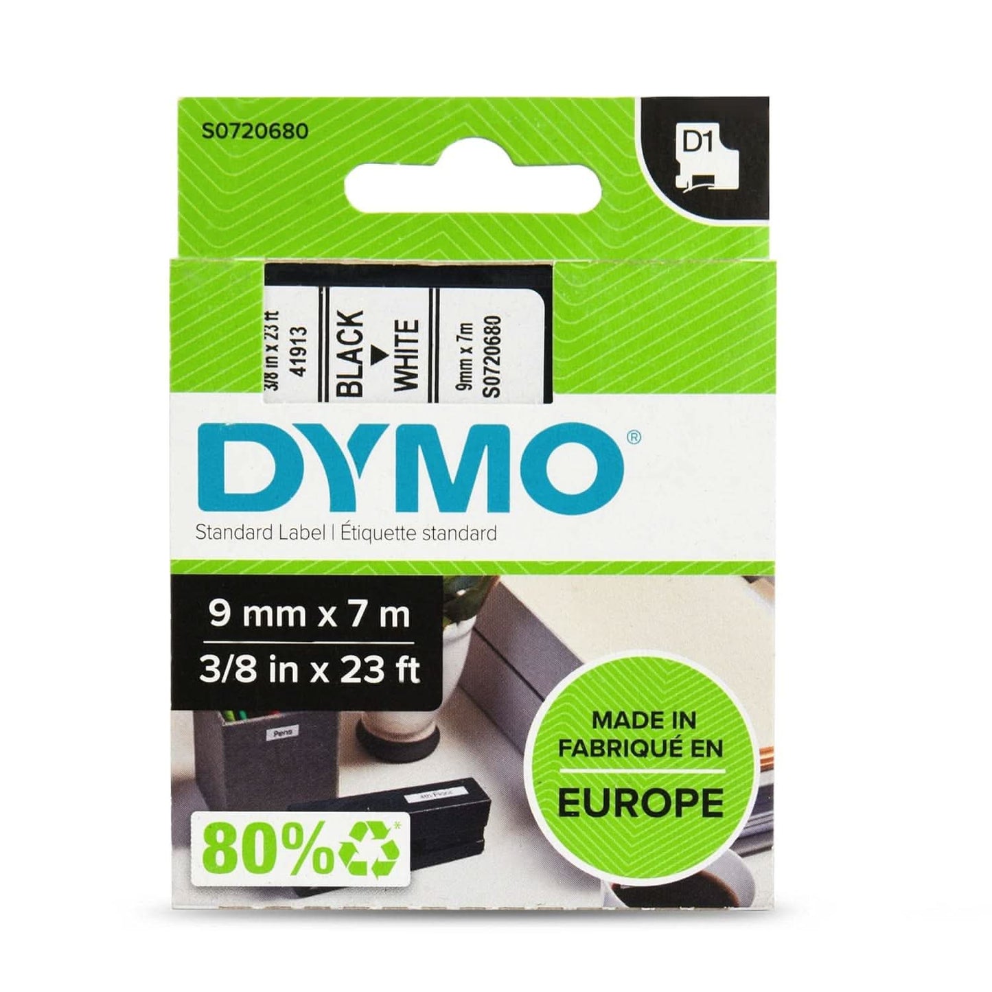 DYMO AUTHENTIC D1 LABELS, 9MM X 7M ROLL, BLACK PRINT ON WHITE TAPE, SELF-ADHESIVE LABELS FOR LABELMANAGER & MOBILELABELER LABEL PRINTERS