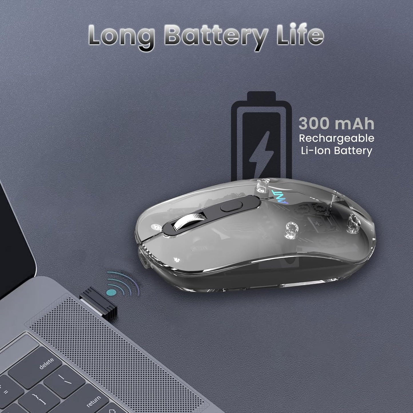 ANT ESPORTS OM140 PRO ULTRA LIGHTWEIGHT TRANSPARENT WIRELESS 2.4GZ BLUETOOTH MOUSE