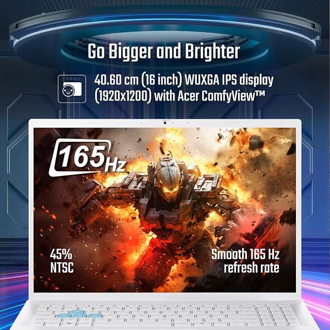 acer Nitro Lite 16, 13th Gen, Intel Core i5-13420H Processor,NVIDIA GeForce RTX 3050-6 GB GDDR6, 16GB/ 512 GB, 16.0"/40.64 cm, 165 Hz, Win 11 Home, White, 1.95 kg, NL16-71G, Backlit KB,Gaming Laptop