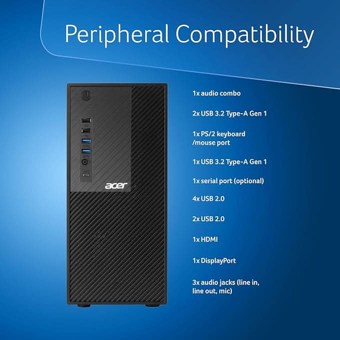 Acer Veriton Desktop, 12th Gen, Intel Core i3 12100 Processor, Intel UHD Graphics 730, 8 GB DDR4, 512 GB, Windows 11 Home, Black, 15.7L, M200-H610