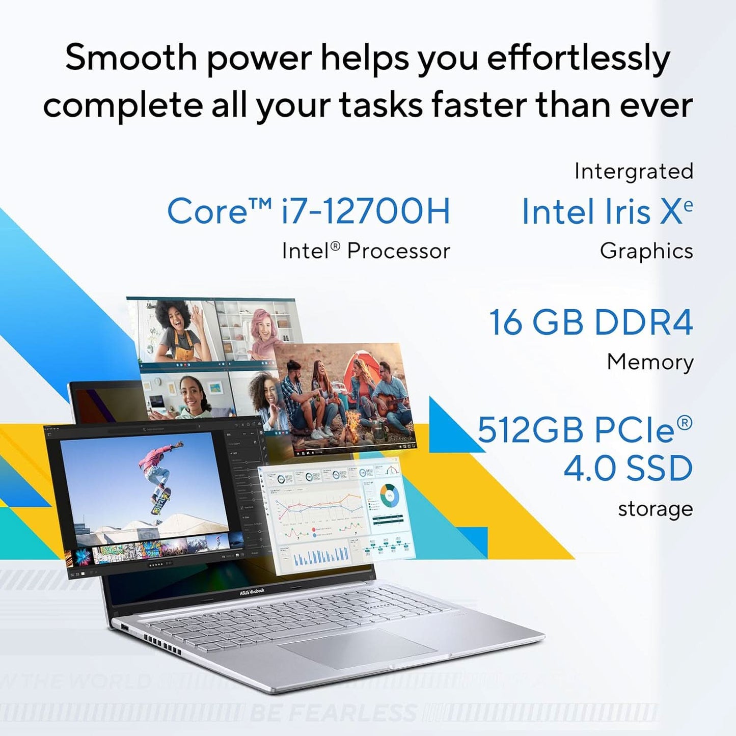 ASUS VIVOBOOK 16, INTEL CORE I7-12700H, 16GB DDR4, 512GB SSD, WUXGA 16:10 60HZ, 16 INCH/40.64CM, WINDOWS 11, MS OFFICE 2021, TRANSPARENT SILVER, 1.88KG, X1605ZAC-MB741WS, INTEL IRIS XE GRAPHICS LAPTOP