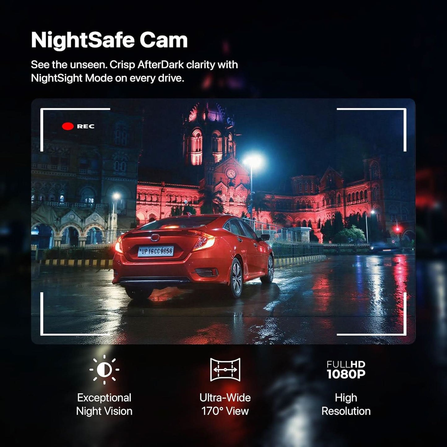 IZI Drive360 Dash Cam for Car, 360 Rotatable Car Camera, AI Voice Control, Full HD 1080P @30FPS, 170 Wide Lens, 24/7 Parking & Impact Detection, 128GB Support, Type-C Fast Connect, Built-in Mic