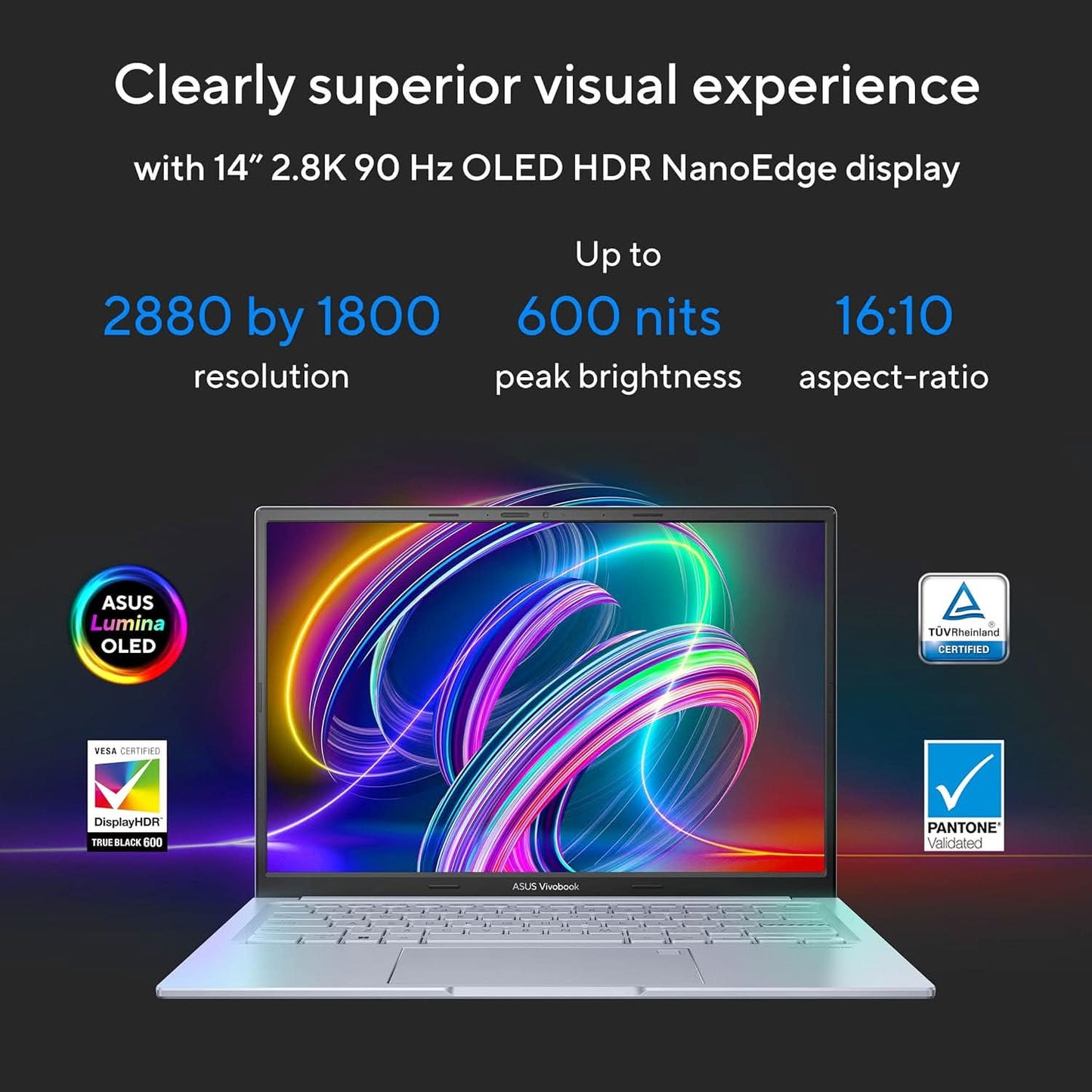 ASUS VIVOBOOK 14X OLED, INTEL CORE I9-13900H 13TH GEN, 14 INCH (35.56 CM) 2.8K 90HZ OLED, CREATOR/GAMING LAPTOP (16 GB RAM/1TB SSD/4GB RTX 3050/WIN11/BACKLIT/FINGERPRINT/SILVER/1.45 KG), K3405VCB-KM952WS
