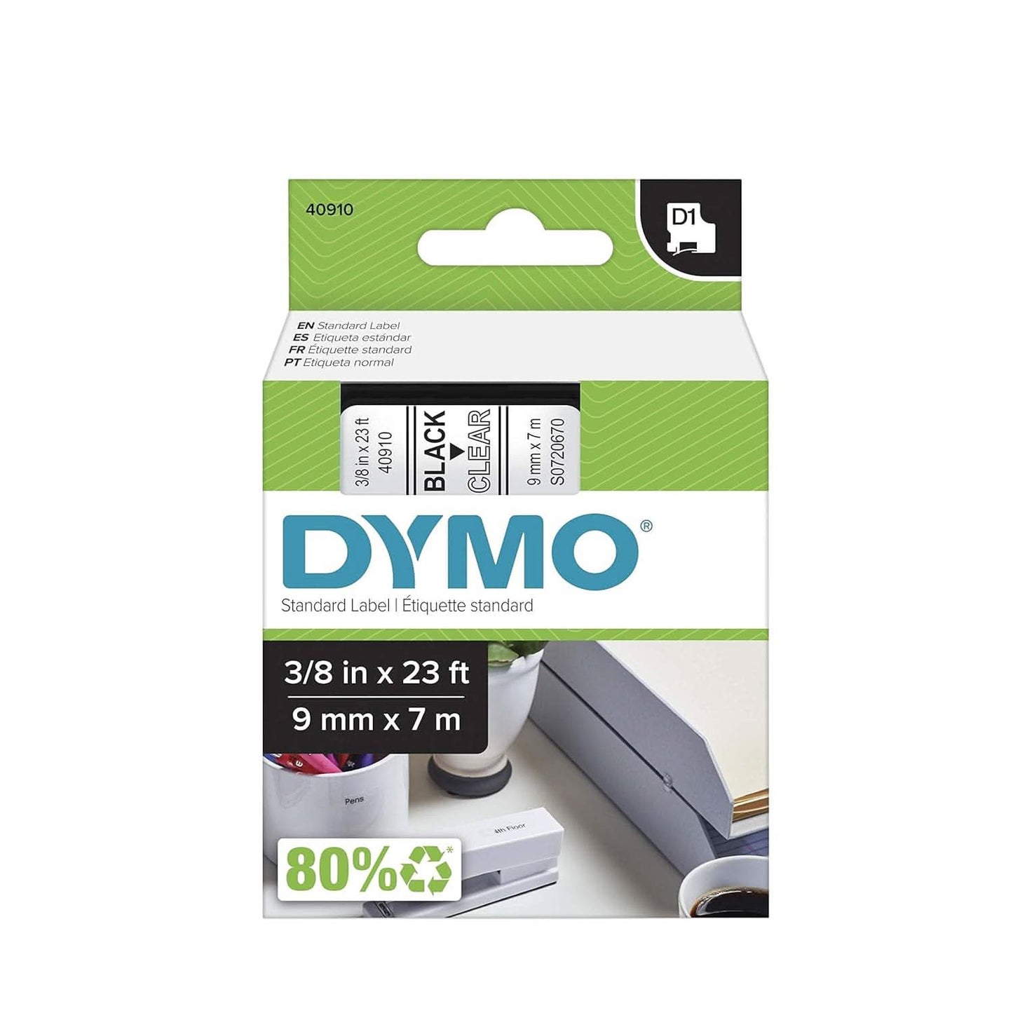 DYMO AUTHENTIC D1 LABELS, BLACK PRINT ON CLEAR TAPE, 9MM X 7M, SELF-ADHESIVE LABELS FOR LABELMANAGER & MOBILELABELER LABEL PRINTERS