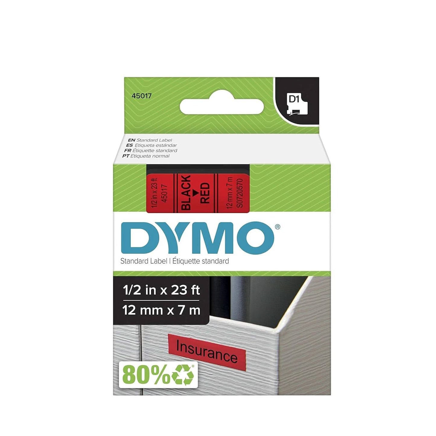 DYMO AUTHENTIC D1 LABELS, 12MM X 7M ROLL, BLACK PRINT ON RED TAPE, SELF-ADHESIVE LABELS FOR LABELMANAGER & MOBILELABELER LABEL PRINTERS
