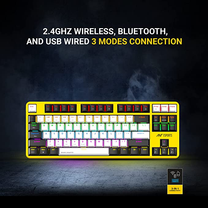 ANT ESPORTS MK4500 PRO 3IN1 WIRELESS / BT / WIRED TKL MECHANICAL BACKLIT GAMING KEYBOARD BLACK (RED SWITCH) (BIS.R-41211141)