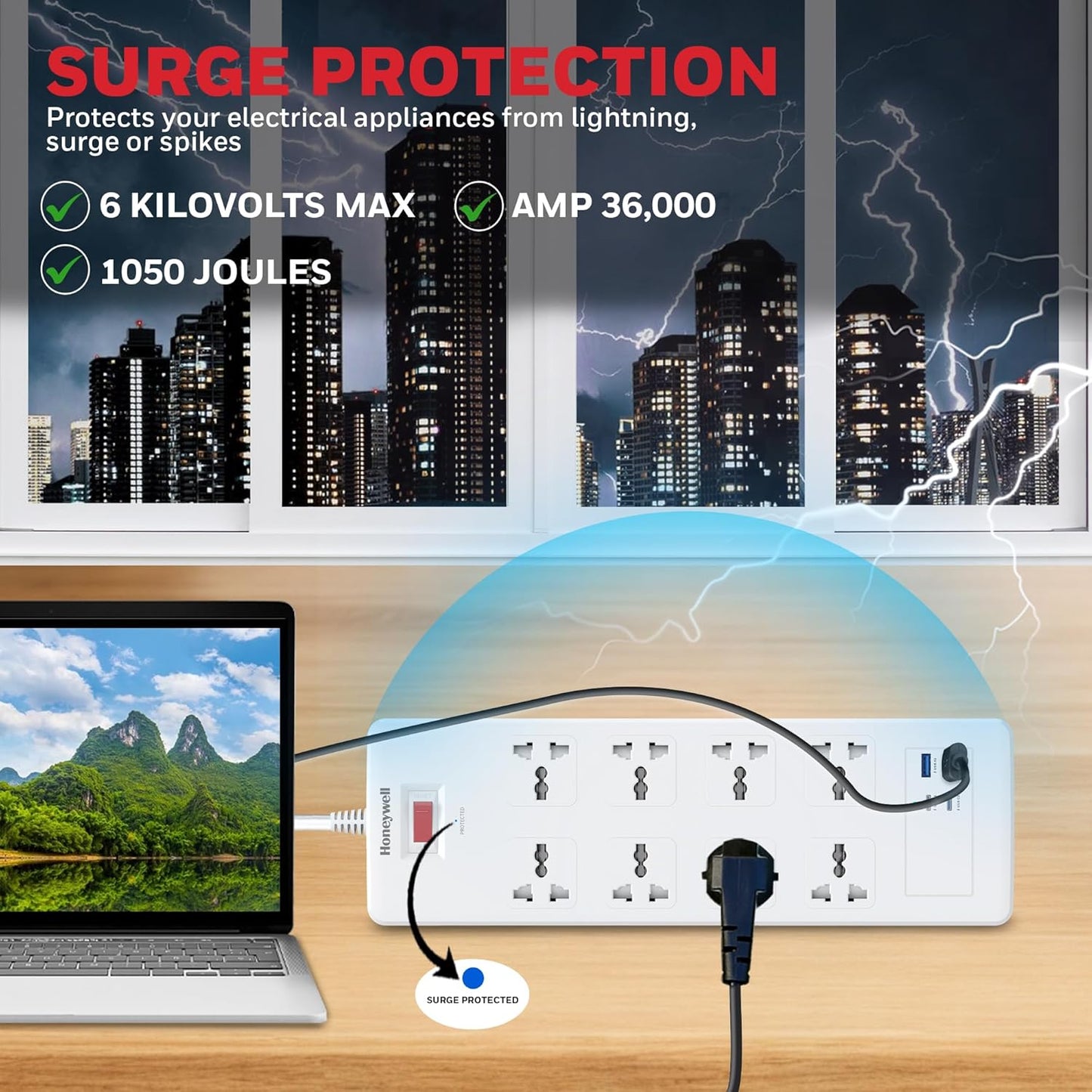 HONEYWELL (8 SOCKET+2 USB+ 2 TYPE-C) SURGE PROTECTOR