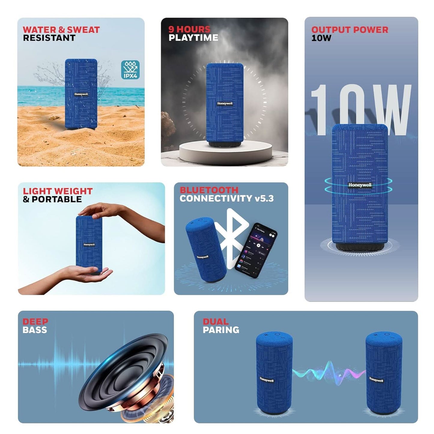 HONEYWELL SUONO P300 10W 5.3 BLUETOOTH SPEAKER BLUE