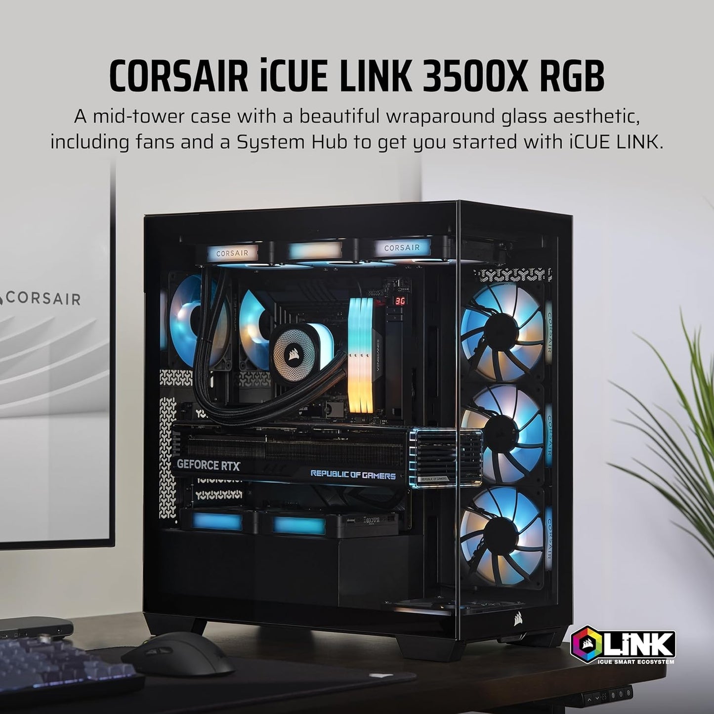 CORSAIR ICUE LINK 3500X RGB TEMPERED GLASS MID-TOWER, BLACK