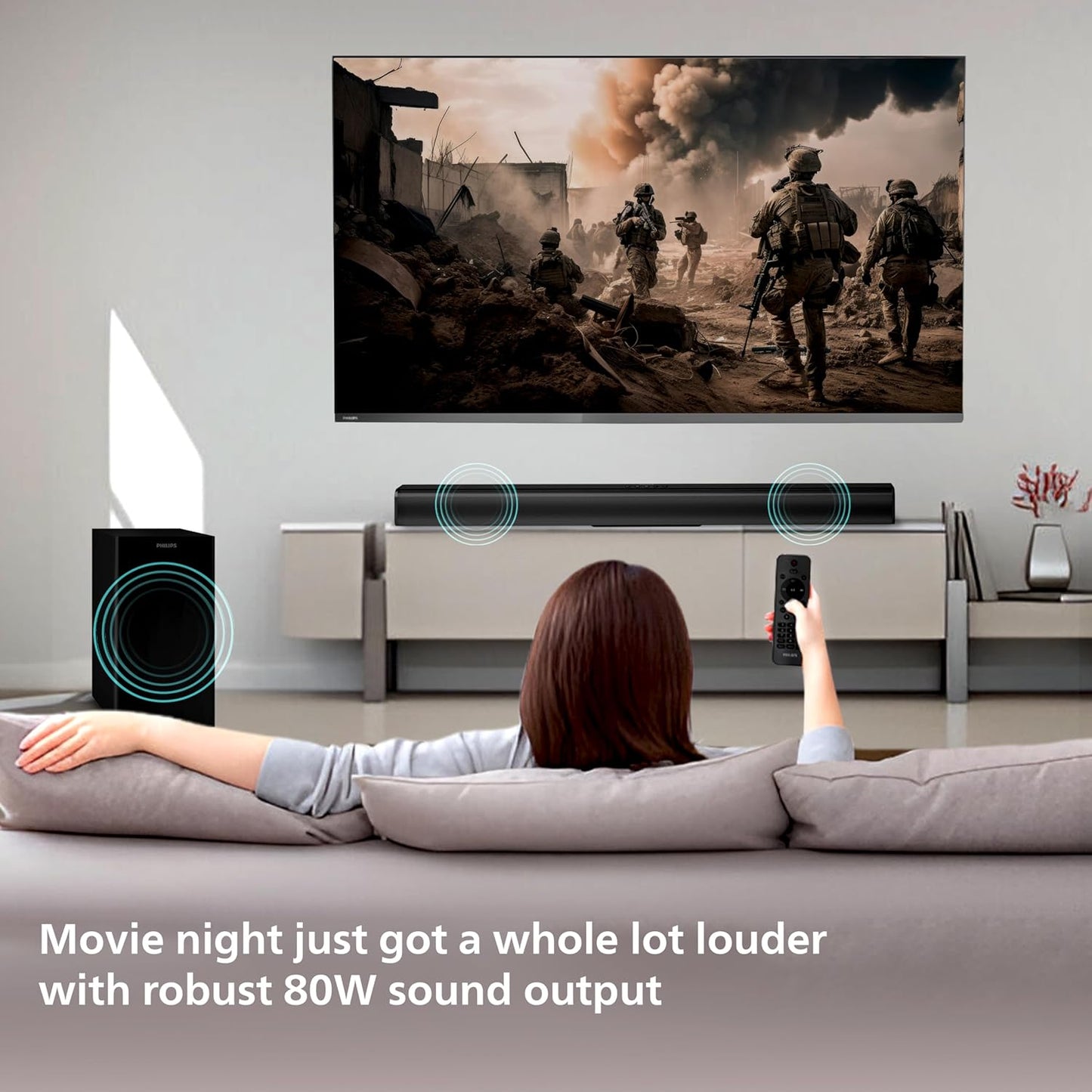 PHILIPS TAB4319 SOUNDBAR: 2.1 CH 80W WIRED SUBWOOFER, POWERFUL BASS EFFECT BLUETOOTH, HDMI ARC & MULTIPLE CONNECTIVITY