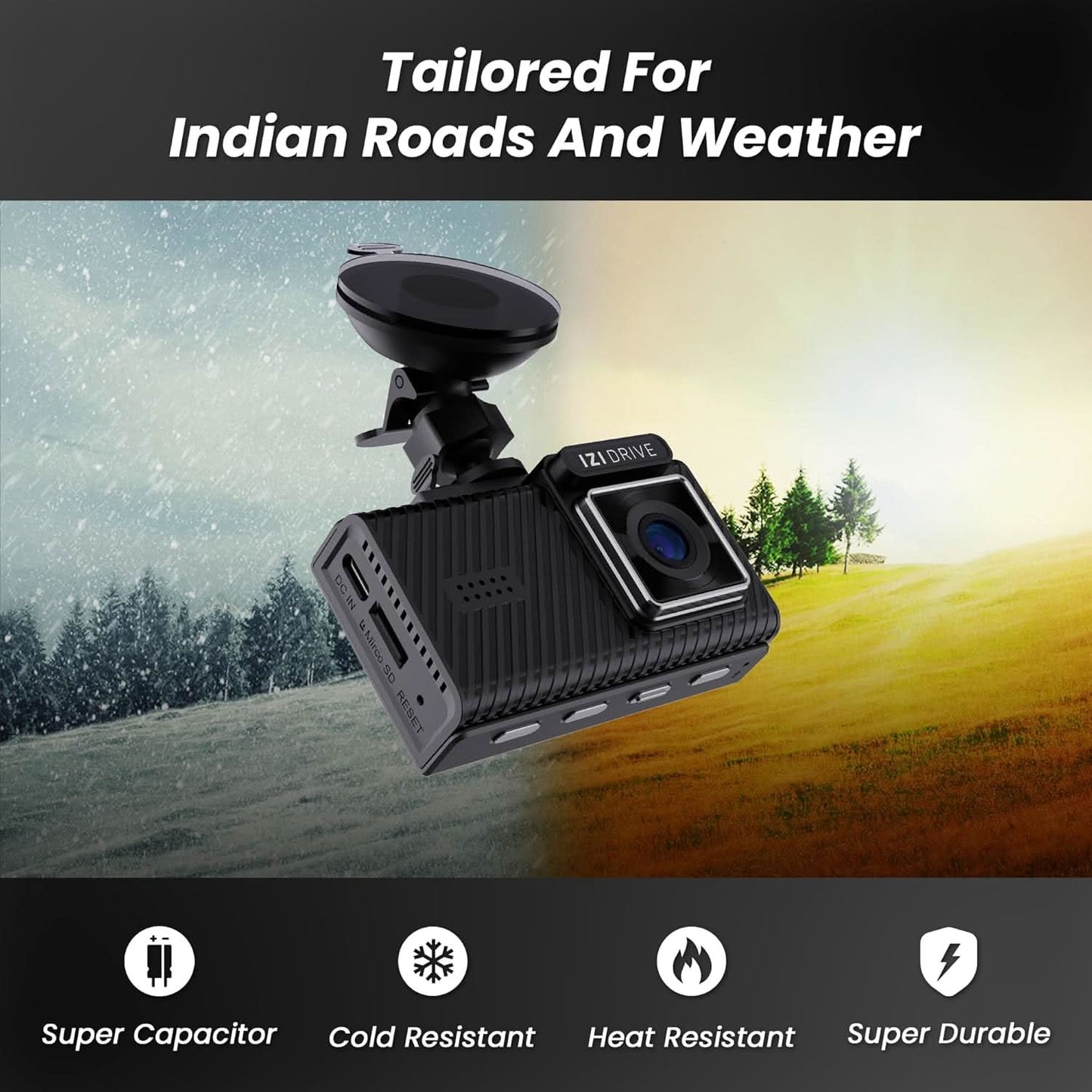 IZI Drive Plus+ 4K Dual Channel Dash Camera with GPS, 3inch HD Screen, 170 Wide Angle, Night Vision, G-Sensor, WiFi, ADAS, Emergency Recording, Made for Indian Roads, Optional Car Parking Monitor