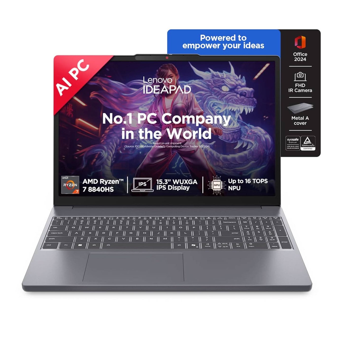 Lenovo IdeaPad Slim 3 AMD Ryzen 7 8840HS, 16GB, 512GB SSD, Integrated AMD Radeon 780M Graphics, 15.3 Inch WUXGA IPS, Win 11, MS Office 2024, Luna Grey, 83KA0048IN