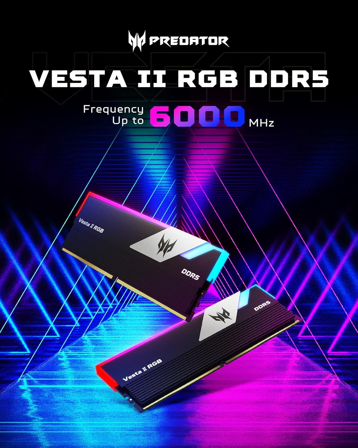 PREDATOR VESTAII DDR5 RGB U-DIMM 6000MHZ 32GB (16GB*2) BLACK