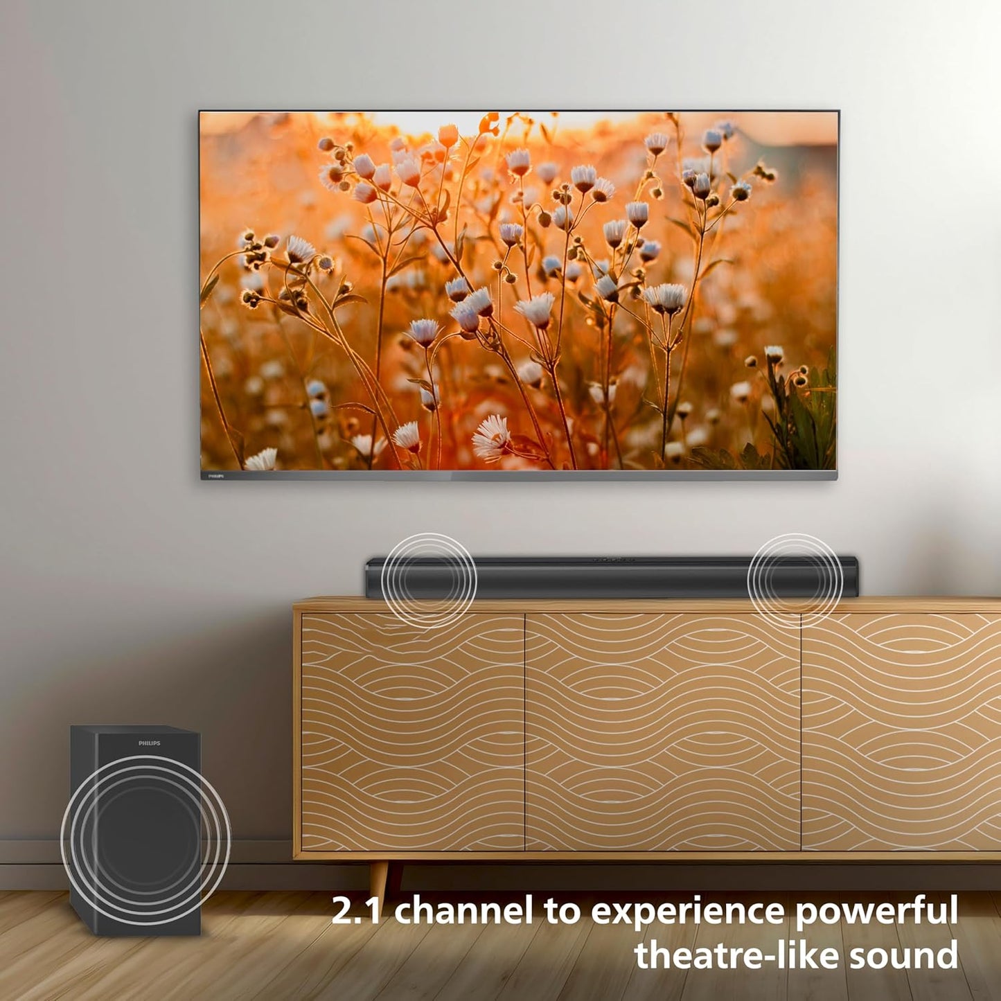 PHILIPS TAB4329 SOUNDBAR: 2.1 CH 100W WIRED SUBWOOFER, DEEP BASS EFFECT BLUETOOTH, HDMI ARC & MULTIPLE CONNECTIVITY