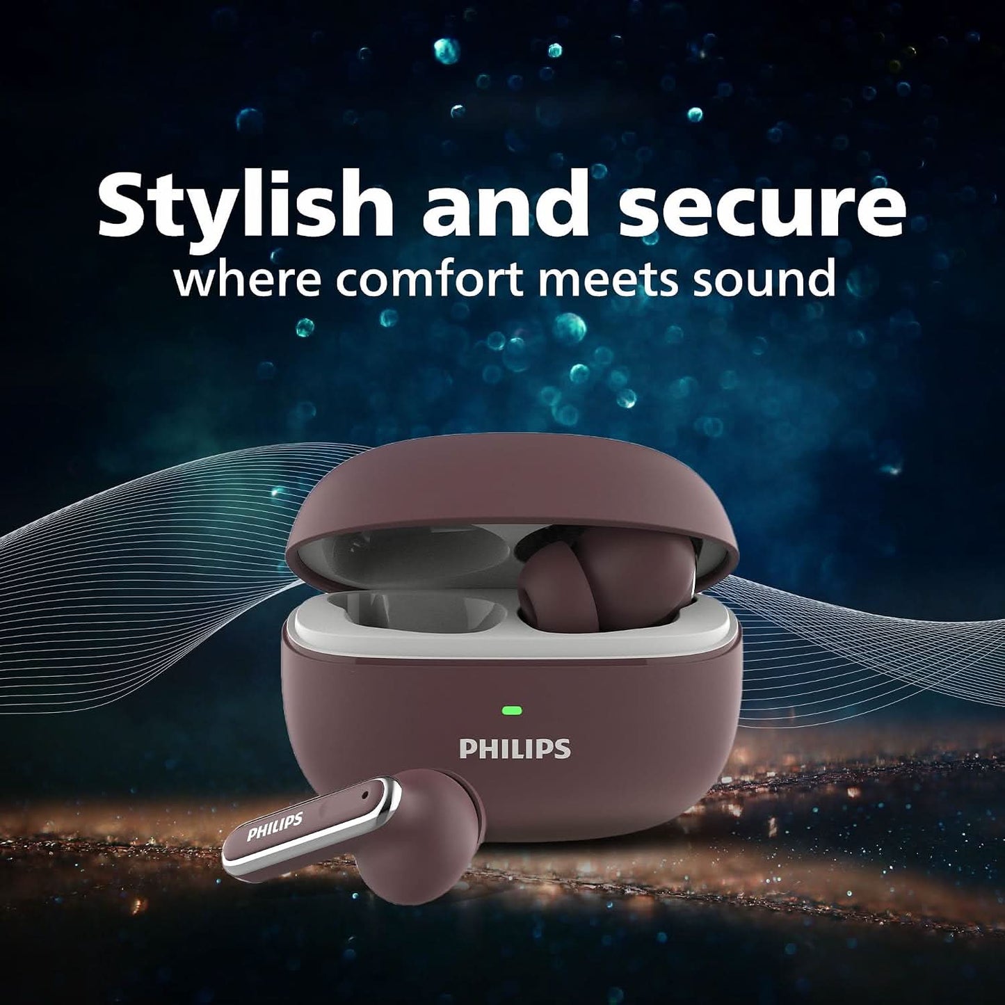 Philips TAT1150RDHP Premium Wireless Earbuds with ANC, Quad Mic ENC, Up to 55 hr Playtime Red