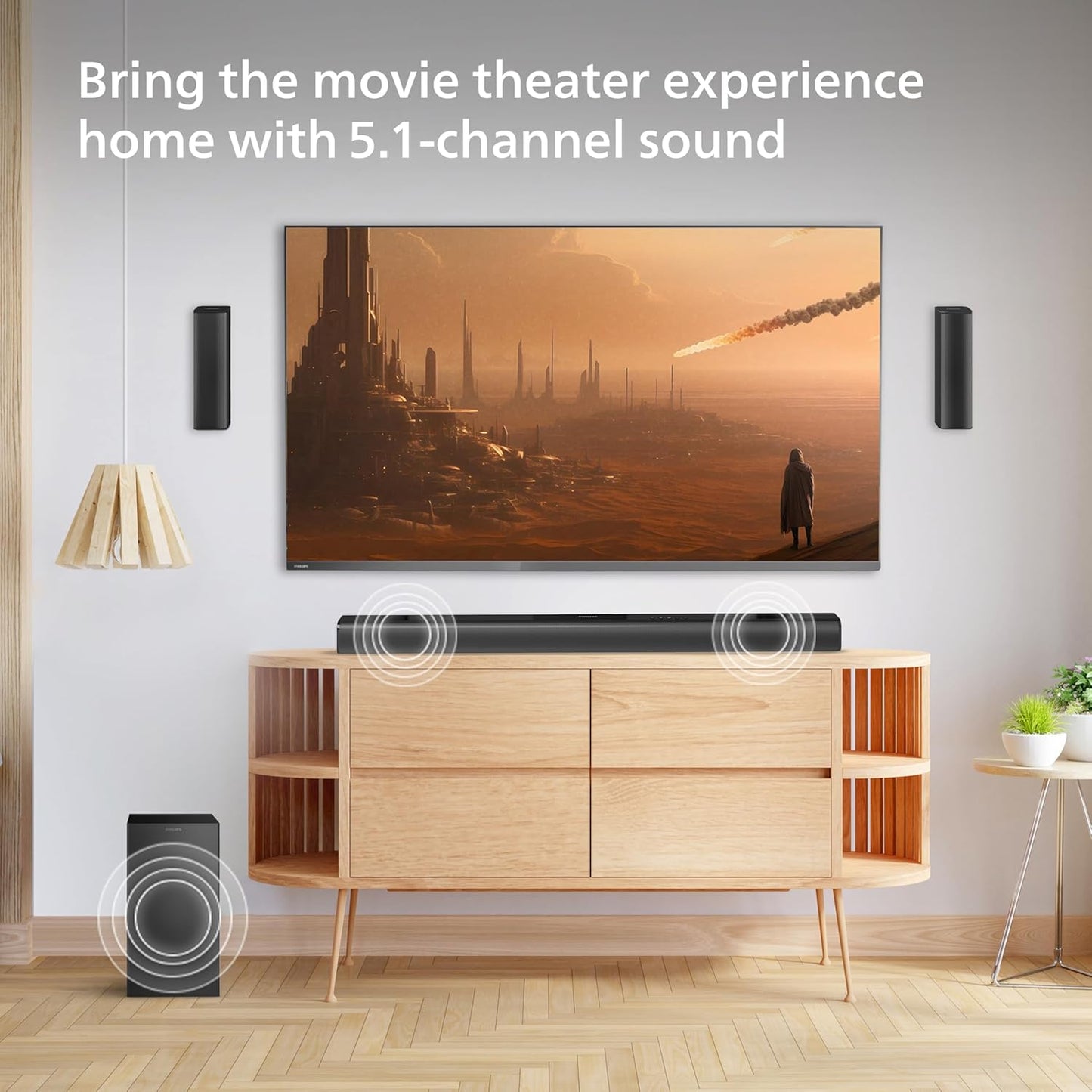 PHILIPS AUDIO TAB4519/94 5.1CH SOUNDBAR WITH WIRELESS SATELLITES AND SUBWOOFER, BASS BOOST, 150W RMS OUTPUT, HDMI ARC, OPTICAL, BLUETOOTH V5.0, WALL MOUNT AND AUX-IN FOR EASY CONNECTION (BLACK)