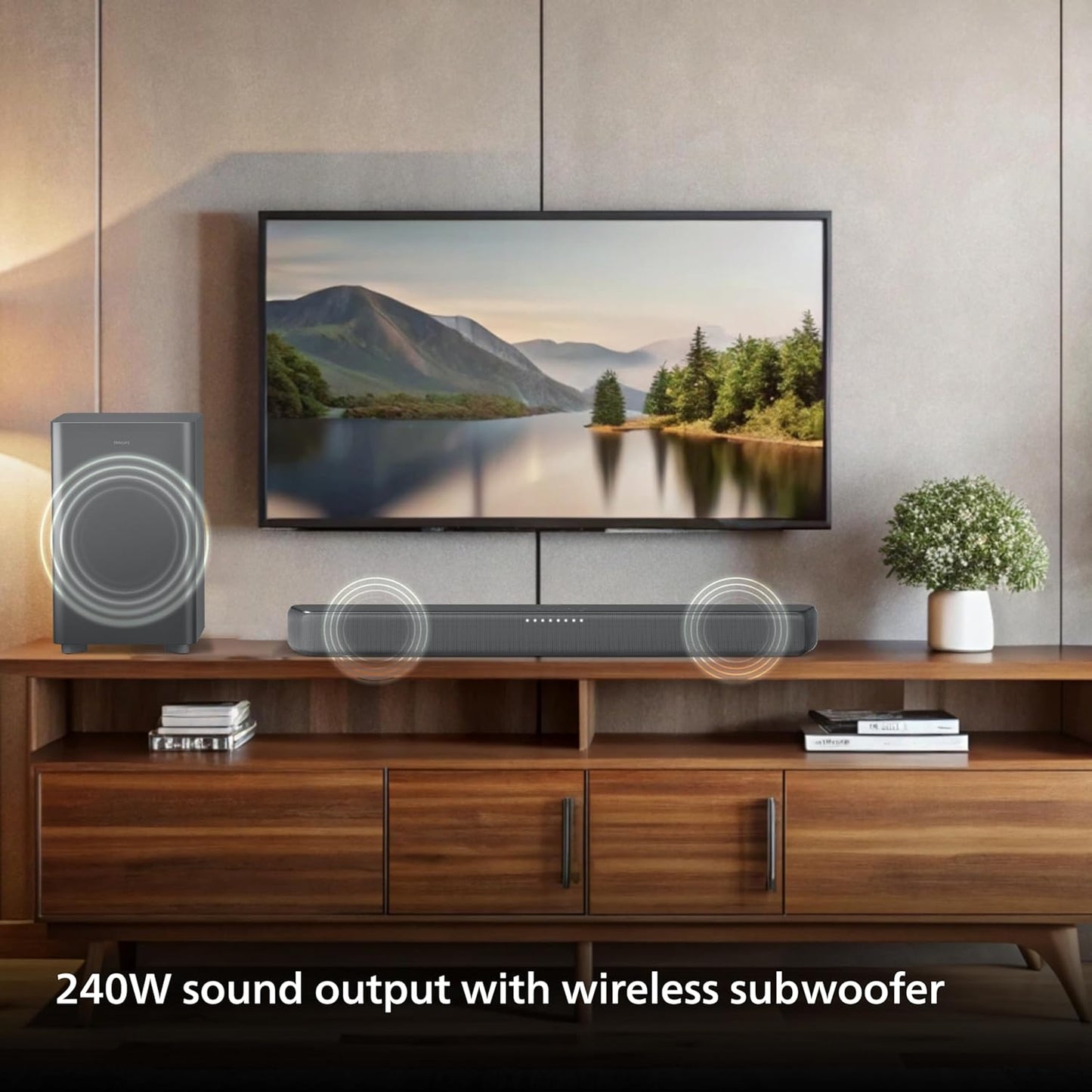 PHILIPS TAB5309 SOUNDBAR: 2.1 CH, 240W SOUNDBAR WIRELESS SUBWOOFER, DOLBY & DTS 3D VIRTUAL, DEEP BASS, BT 5.4 LE AUDIO SUPPORT